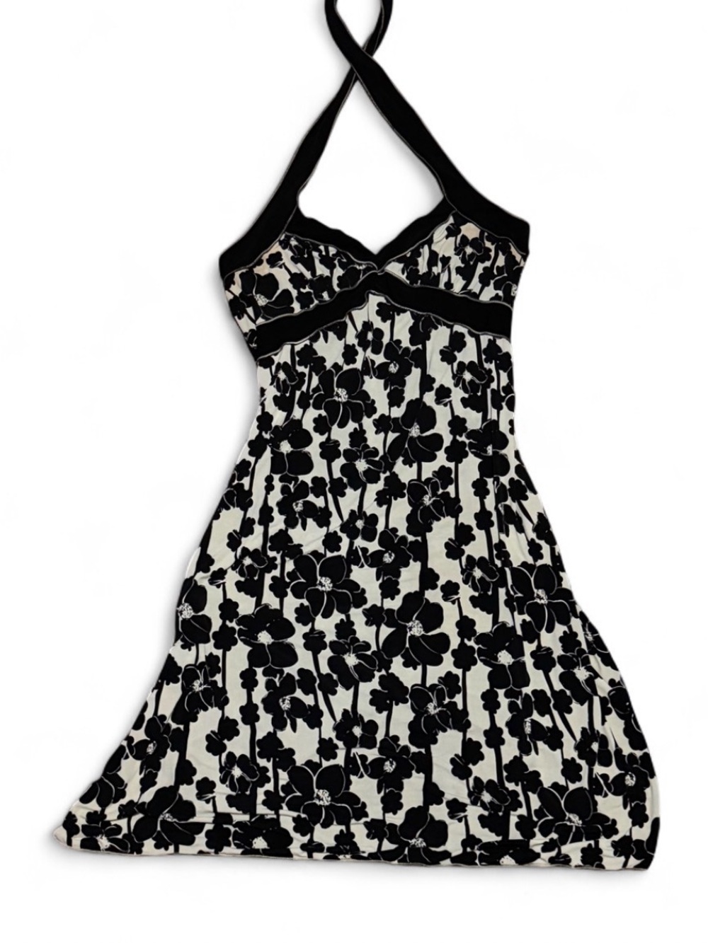 Vintage Y2K Max Studio Black & White Floral Halter Dress